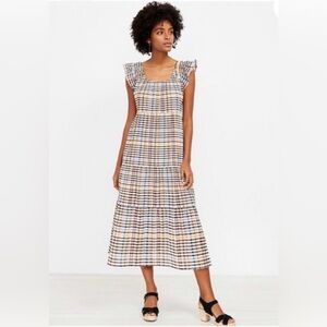 LOFT Tiered Checkered Midi Dress